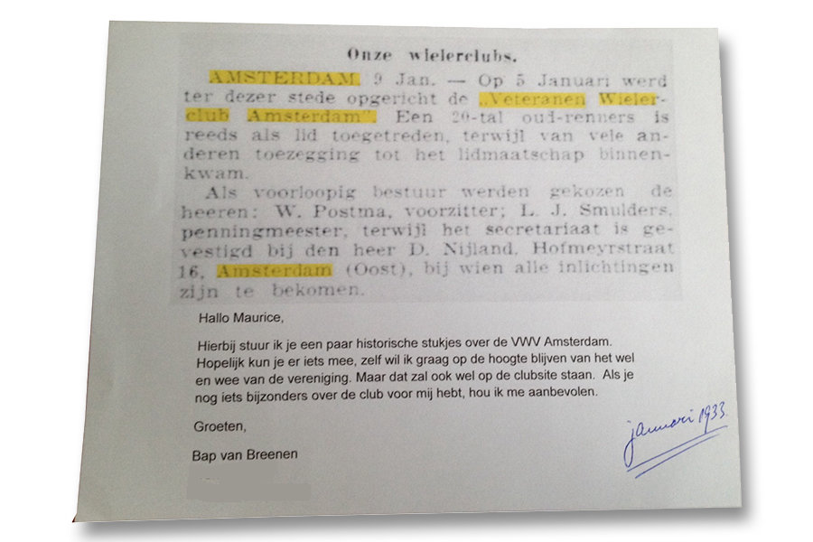 Dit is het krantenartikel over de oprichting van WV Amsterdam Dit is het krantenartikel over de oprichting van WV Amsterdam